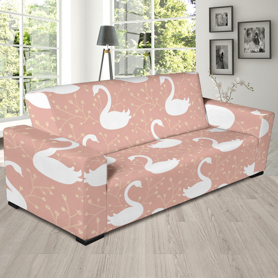 Swan Flower Light Pink Background Sofa Slipcover