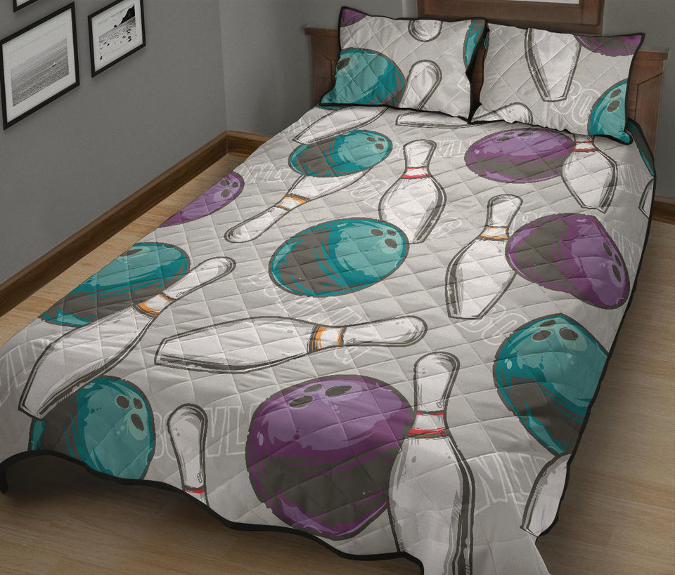 Bowling ball and pin gray background Quilt Bed Set