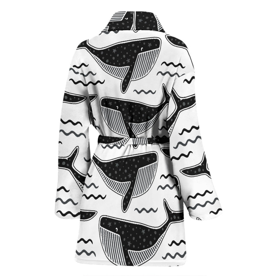 Black Whale Pattern Women'S Bathrobe
