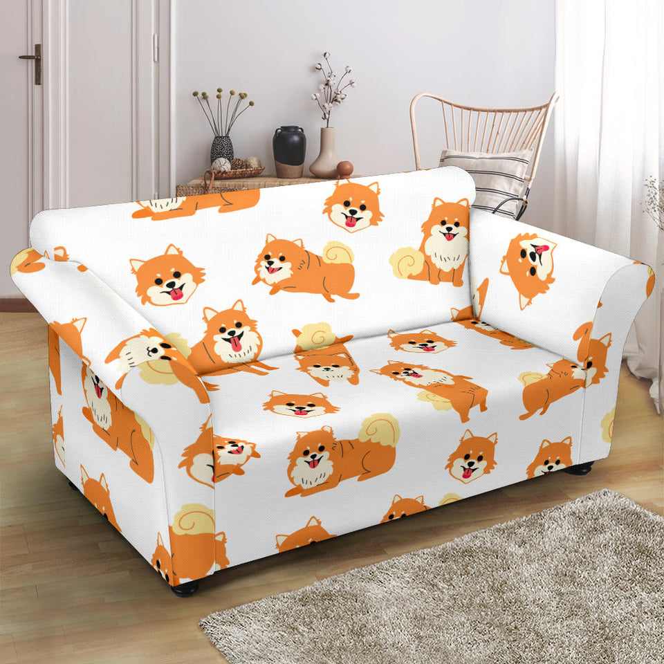 Brown Pomeranian Pattern Loveseat Couch Slipcover