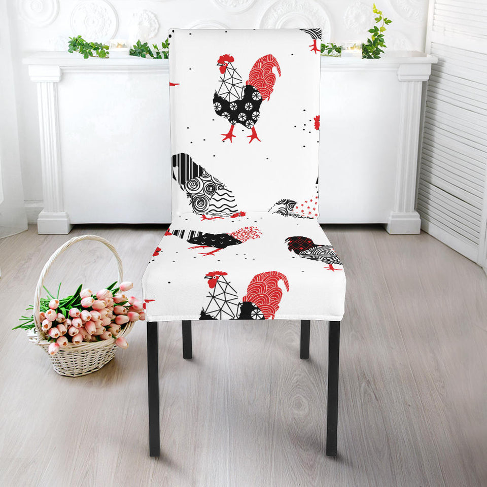 Cool Rooster Chicken Cock Floral Ornament Background Dining Chair Slipcover