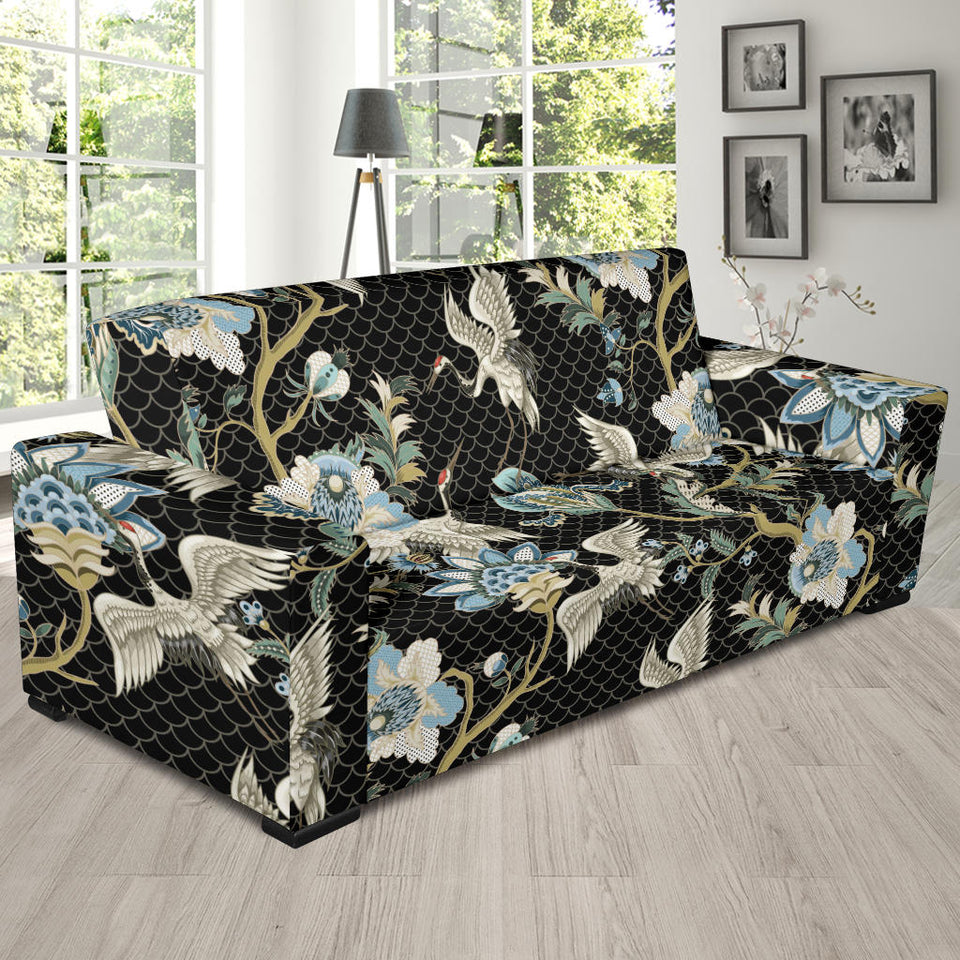 Japanese Crane Ornament Elements Sofa Slipcover