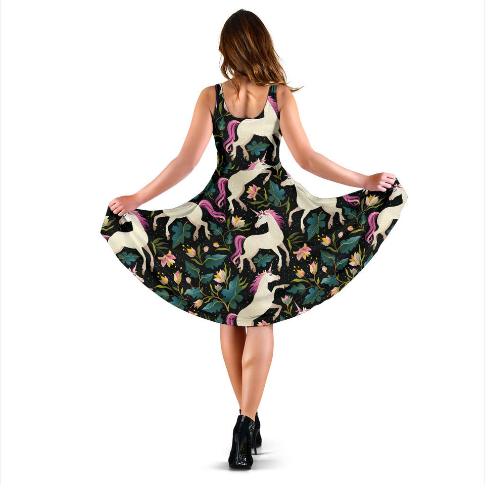 Unicorns Forest Background Sleeveless Midi Dress