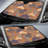 Bonsai Bamboo Stork Japanese Pattern Brown Theme Car Sun Shade