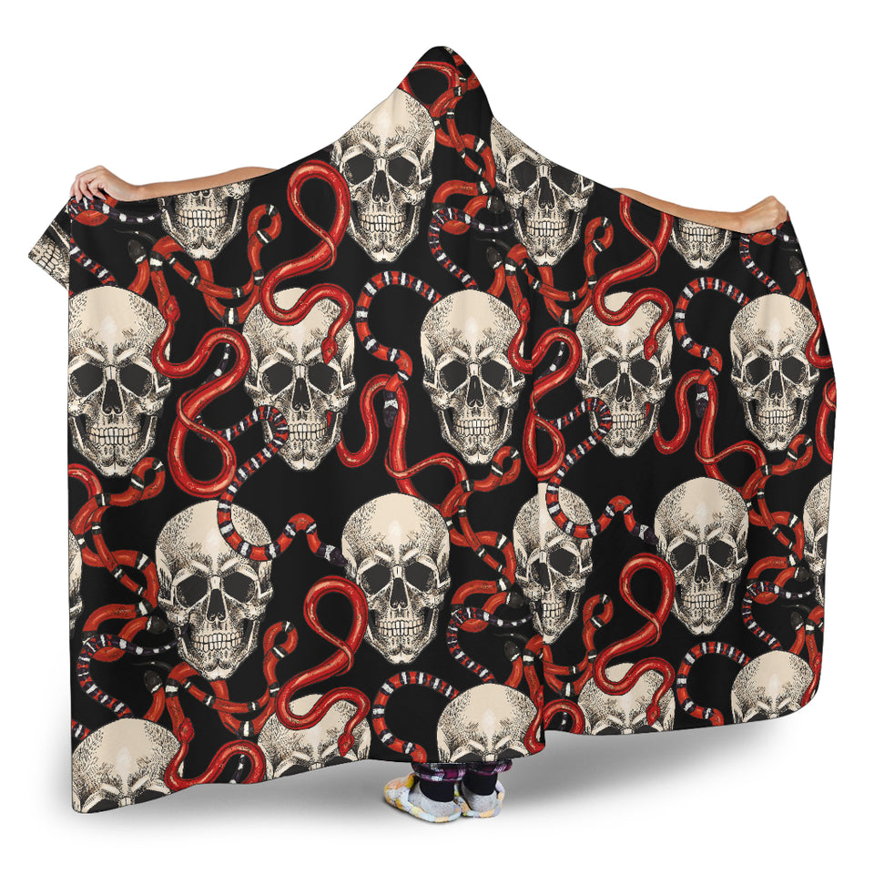 Red Snake Skull Pattern Hooded Blanket