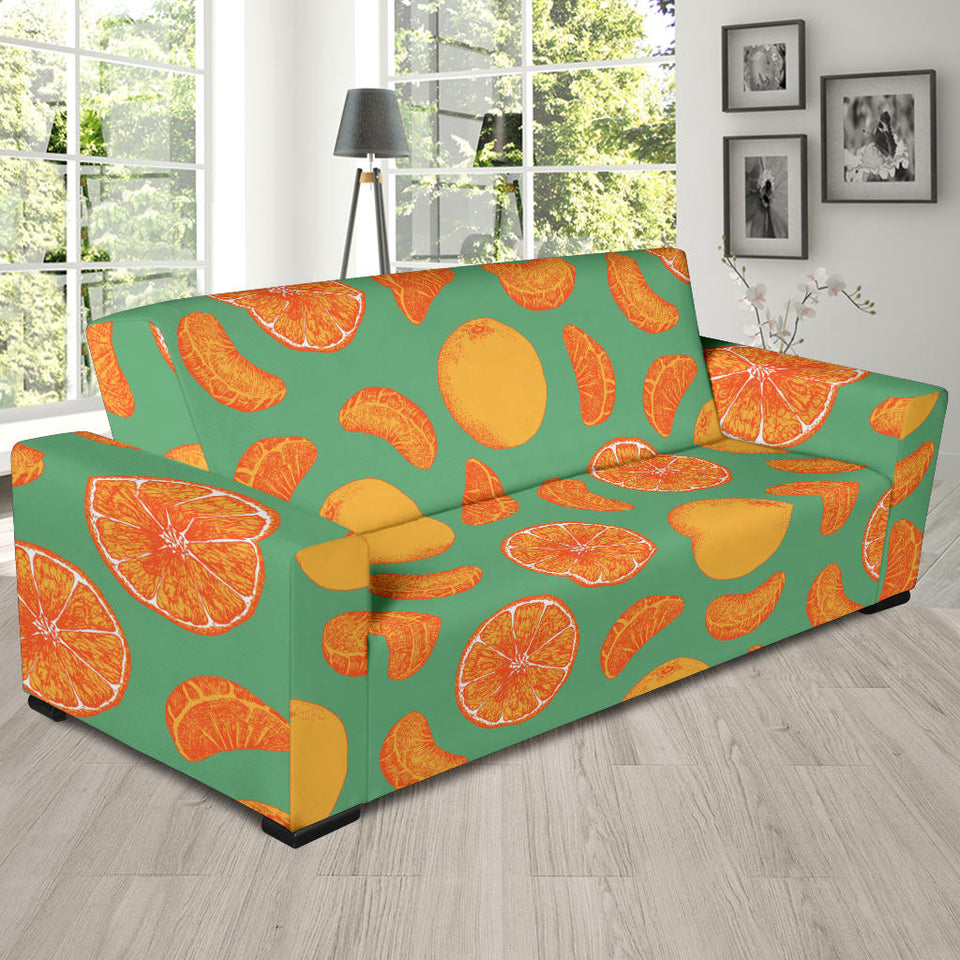 Orange Fruit Pattern Green Background Sofa Slipcover