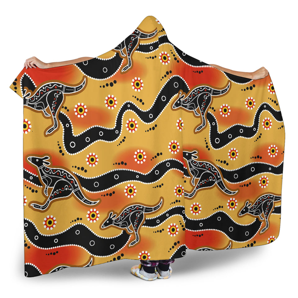 Kangaroo Australian Aboriginal Art Pattern Hooded Blanket
