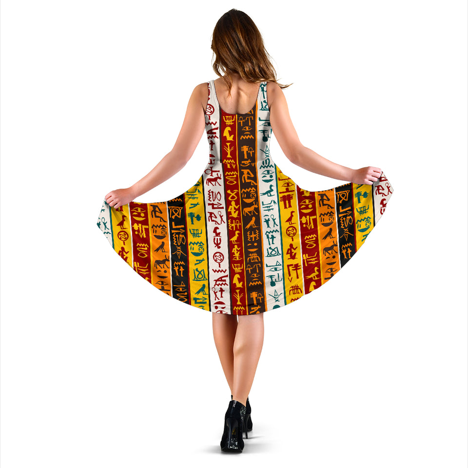Egypt Hieroglyphics Pattern Print Design 01 Sleeveless Midi Dress