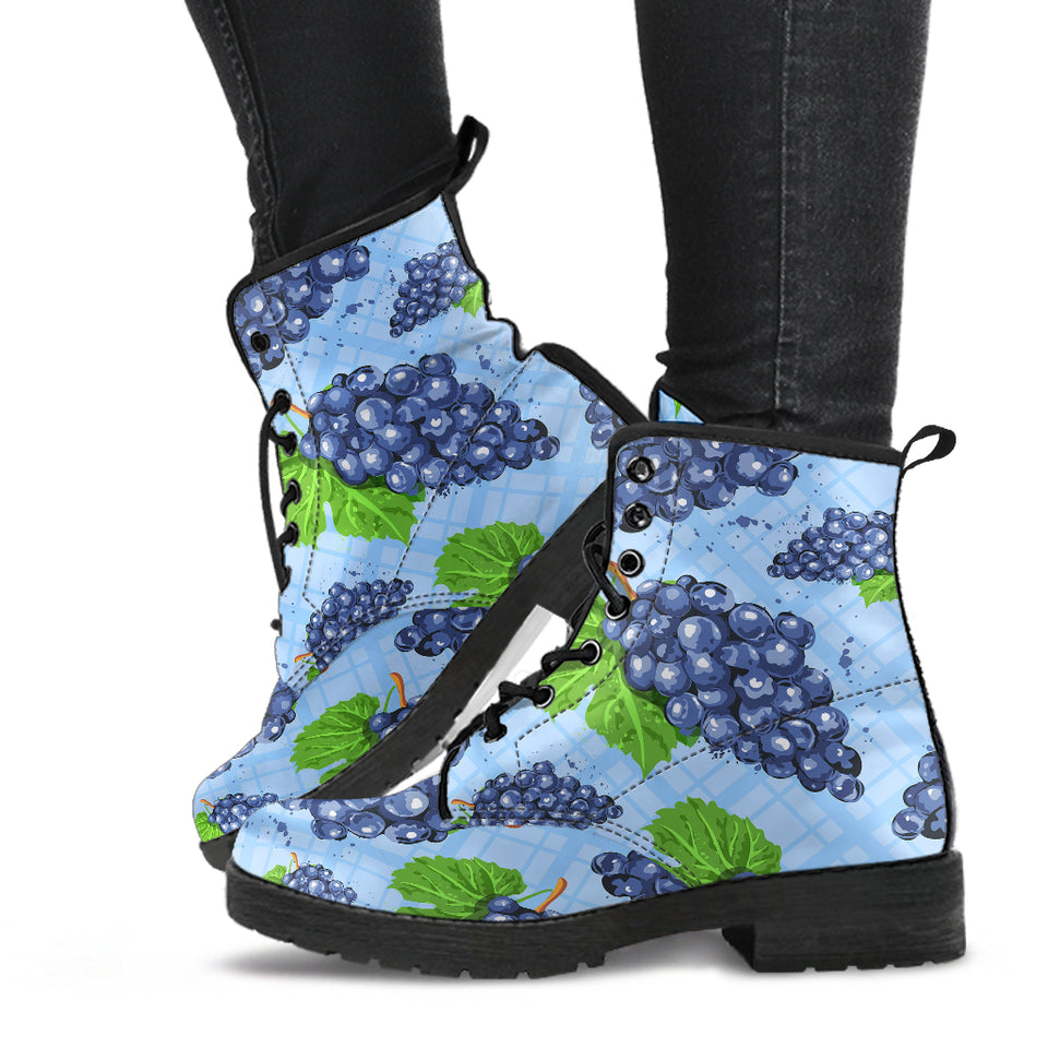 Watercolor Grape Pattern Leather Boots