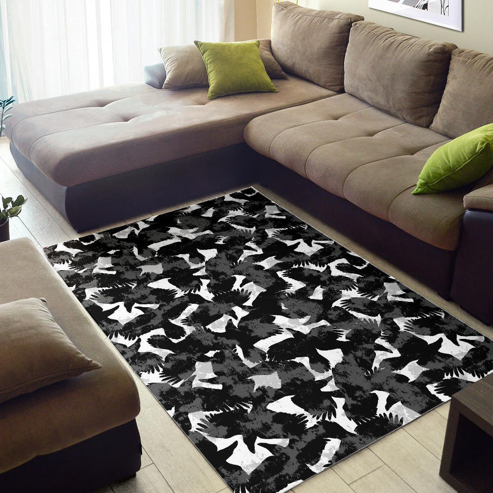 Crow Illustration Pattern Area Rug