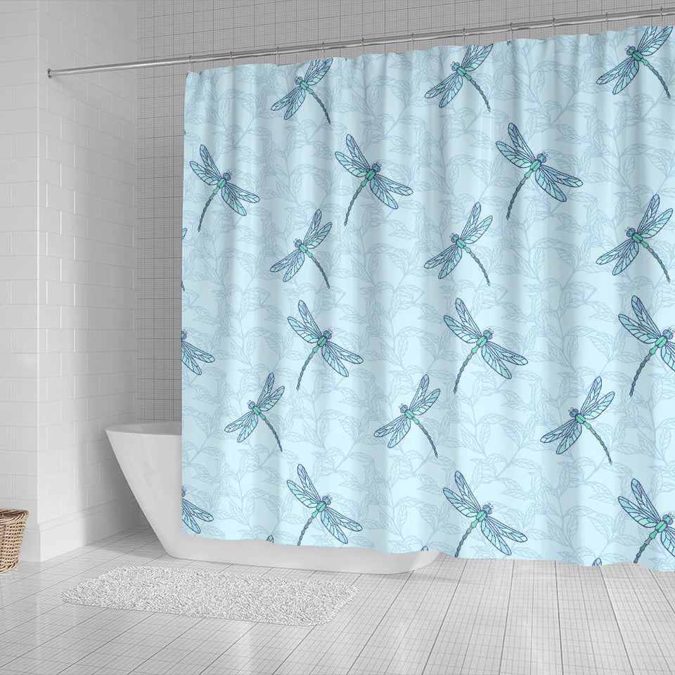 Dragonfly Pattern Blue Background Shower Curtain Fulfilled In US