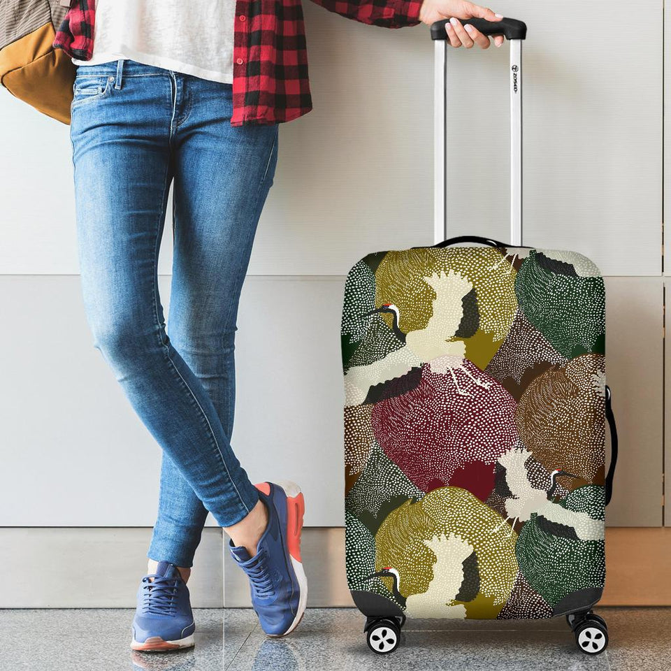 Japanese Cranes Flying Forest Dot Pattern Cabin Suitcases Luggages