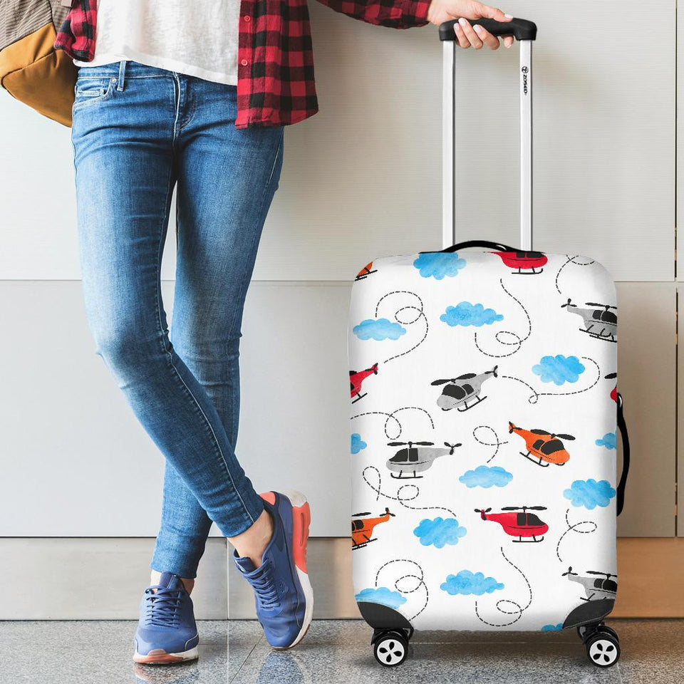 Watercolor Helicopter Cloud Pattern Cabin Suitcases Luggages