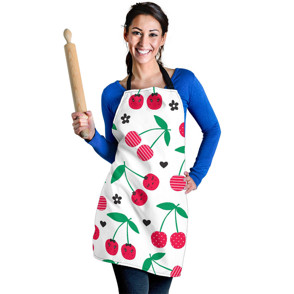 Cherry Pattern White Background Adjustable Apron