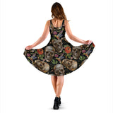 Skull Rose Humming Bird Flower Pattern Sleeveless Midi Dress