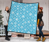 Snowflake Pattern Blue Background Premium Quilt
