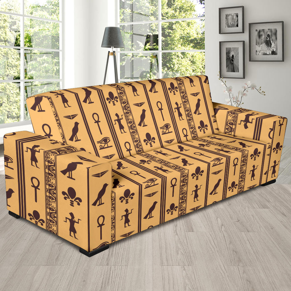 Egypt Hieroglyphics Pattern Print Design 02 Sofa Slipcover