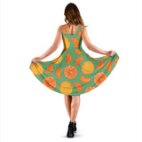 Orange Fruit Pattern Green Background Sleeveless Midi Dress