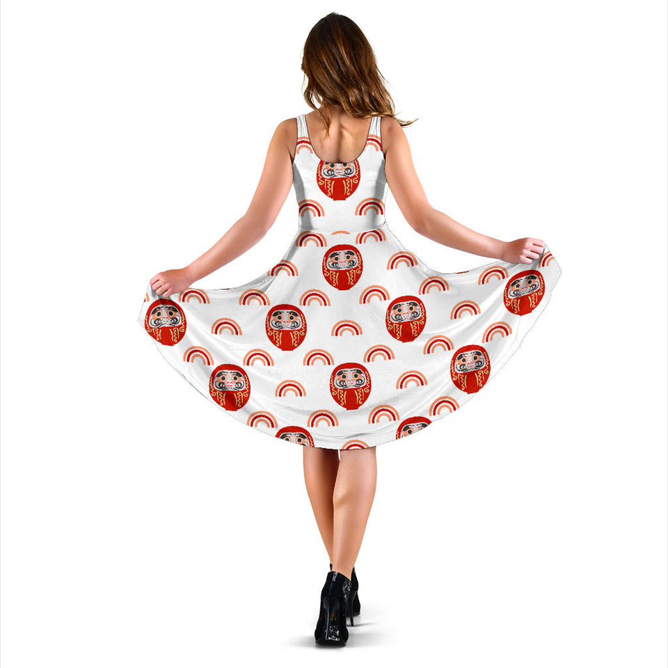 Daruma Japanese Wooden Doll Design Pattern Sleeveless Midi Dress