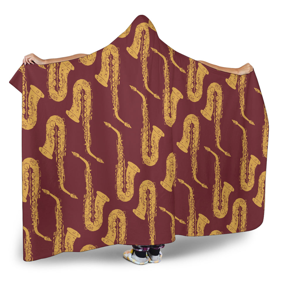 Hand Drawn Gold Saxophone Red Background  Hooded Blanket