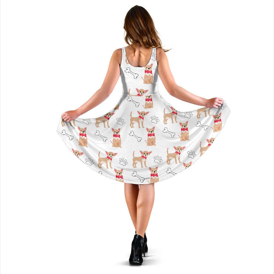 Chihuahua Bone Paw Pattern Sleeveless Midi Dress