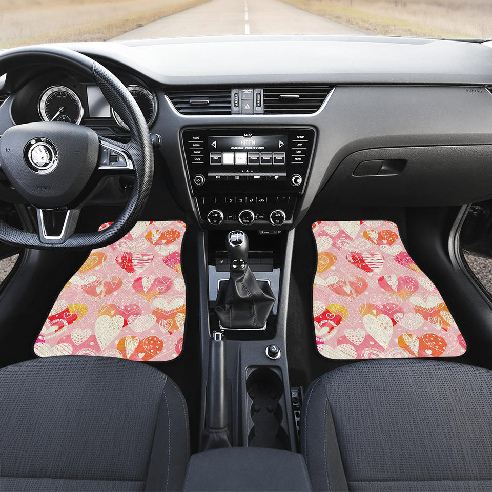 Hand Drawn Heart Design Pattern Front And Back Car Mats