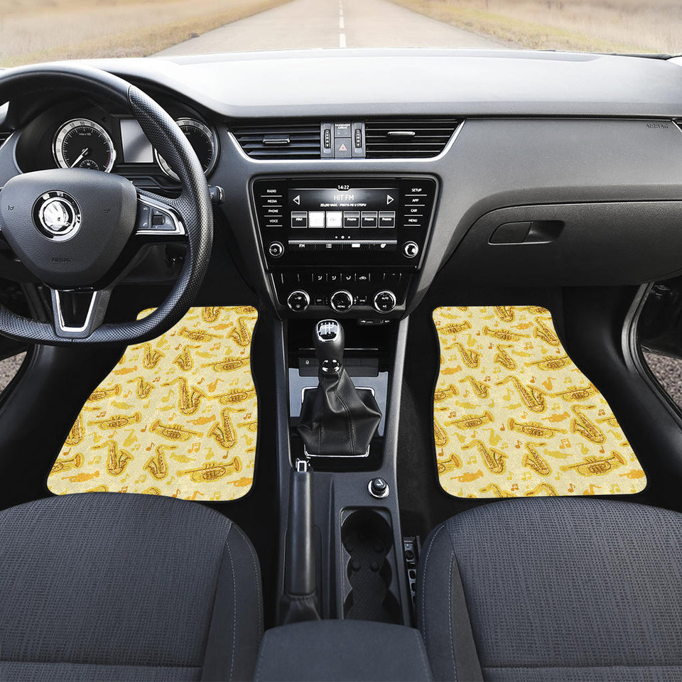 Saxophone Cornet Pattern Yellow Background Front Car Mats