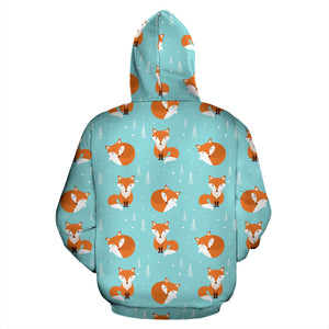 Fox Pattern Blue B Ackground Zip Up Hoodie