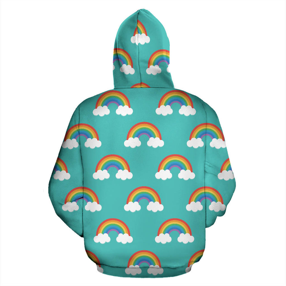 Rainbow Pattern Green Background Men Women Pullover Hoodie