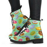 Colorful Donut Pattern Green Background Leather Boots