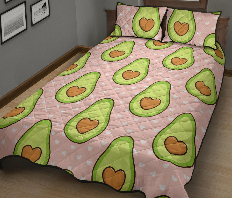 Avocado heart pink background Quilt Bed Set