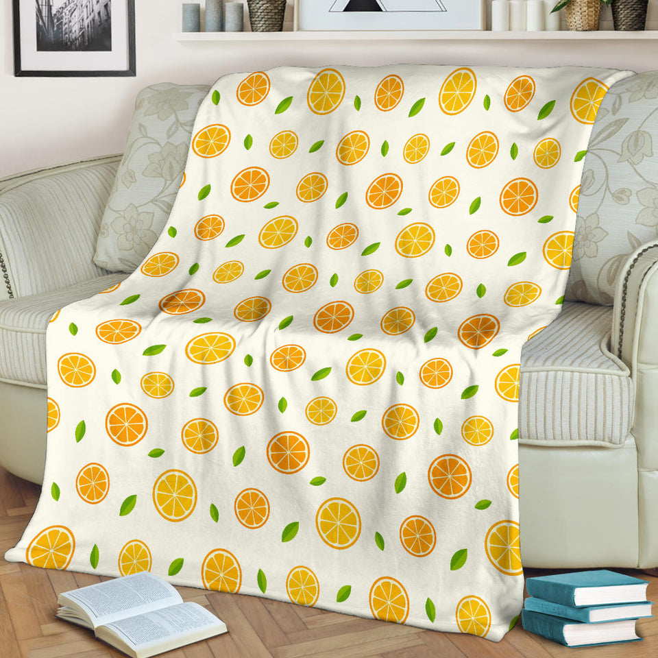 Oranges Leaves Pattern Premium Blanket