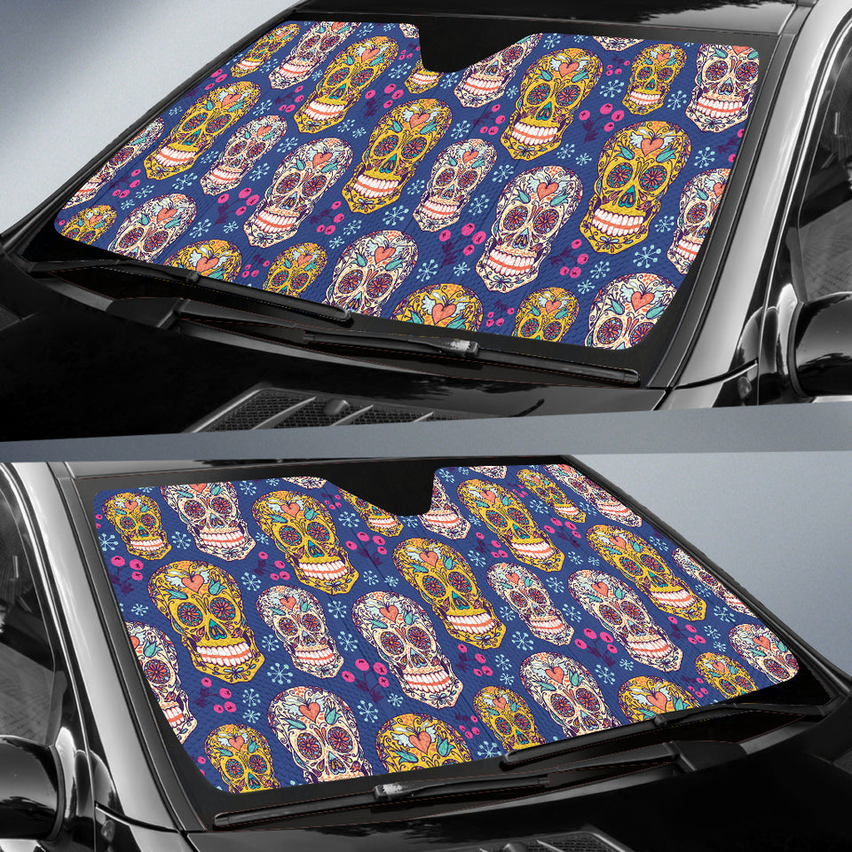 Sugar Skull Flower Pattern Car Sun Shade