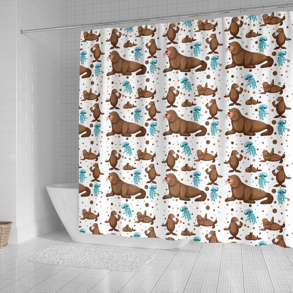 Sea Lion Seals Jellyfish Pattern Shower Curtain Fulfilled In US