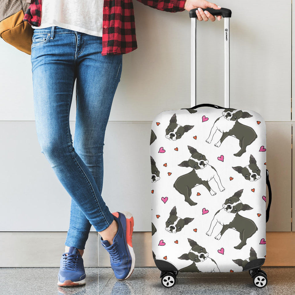 Boston Terrier Dog Hearts Vector Pattern Luggage Covers