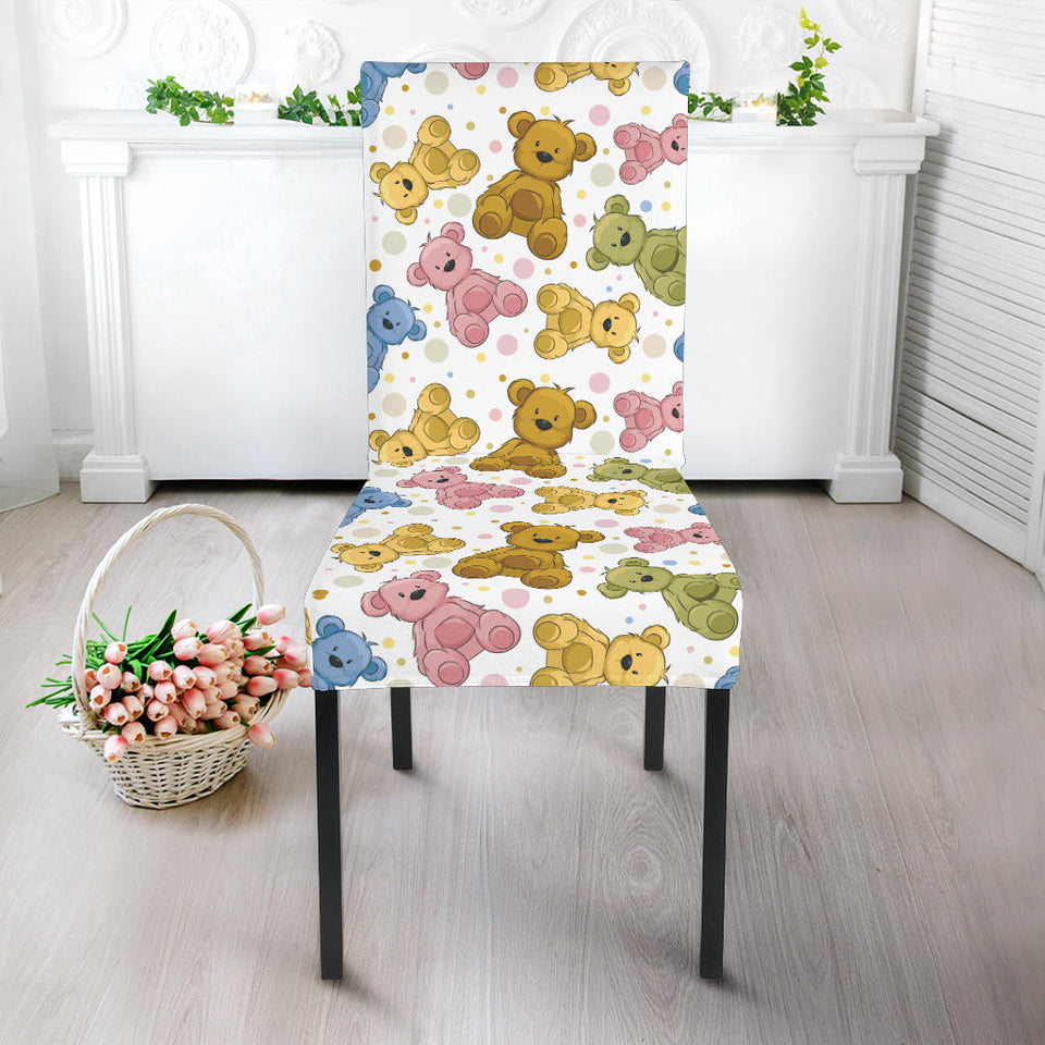 Teddy Bear Pattern Print Design 01 Dining Chair Slipcover