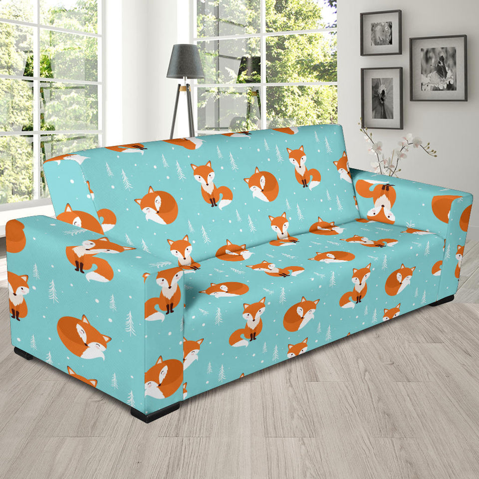 Fox Pattern Blue B Ackground Sofa Slipcover
