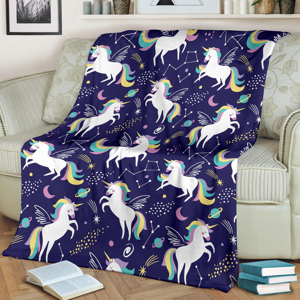 Hand Drawn Cute Unicorn Star Planet Premium Blanket
