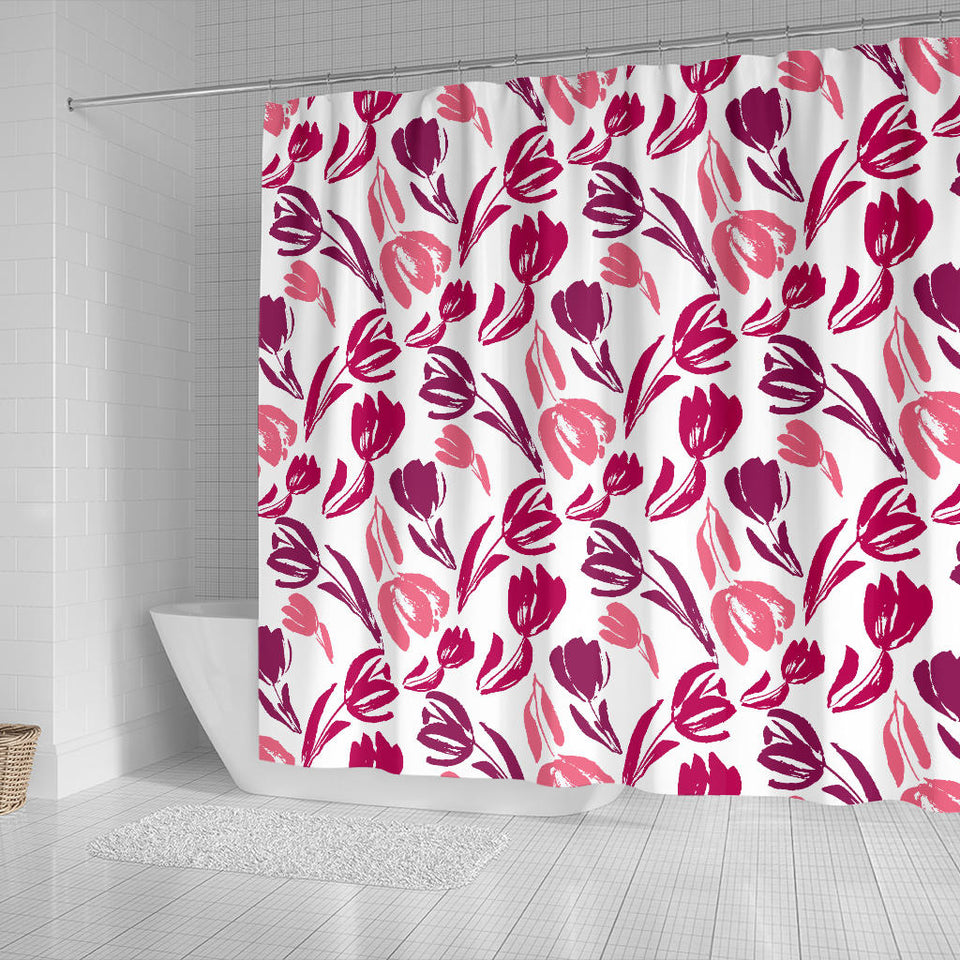 Pink Sketch Tulip Pattern Shower Curtain Fulfilled In US