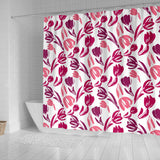 Pink Sketch Tulip Pattern Shower Curtain Fulfilled In US