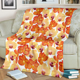 Orange Yellow Orchid Flower Pattern Background Premium Blanket