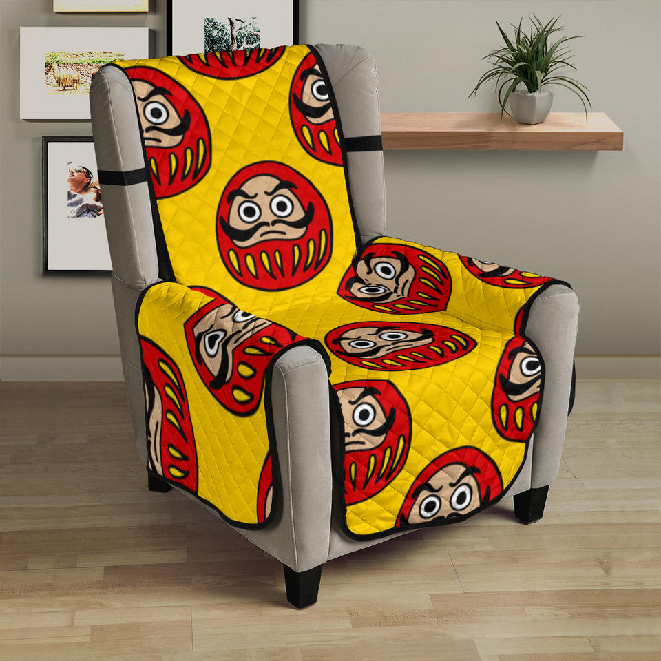 Daruma japanese wooden doll yellow background Chair Cover Protector