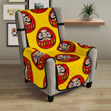Daruma japanese wooden doll yellow background Chair Cover Protector