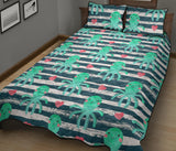 Cute octopuses heart striped background Quilt Bed Set