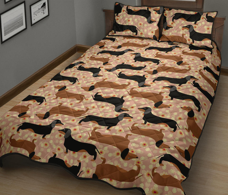 Dachshund floral background Quilt Bed Set