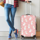 Cute White Rabbit Flower Pink Background Cabin Suitcases Luggages