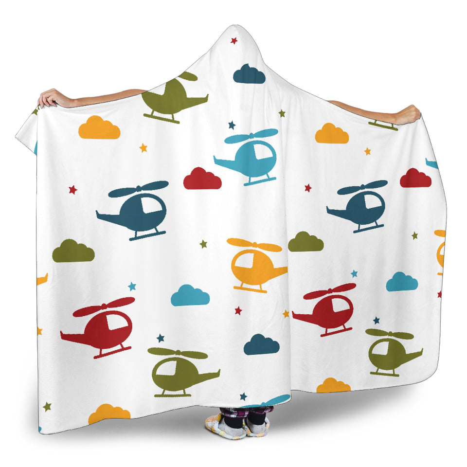 Colorful Helicopter Pattern Hooded Blanket