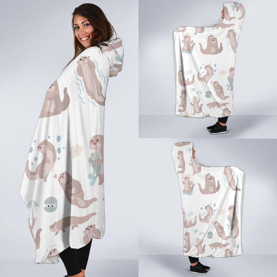 Cute Sea Otters Pattern Hooded Blanket