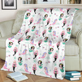 Cute Mermaid Dolphin Fish Starfish Pattern Premium Blanket