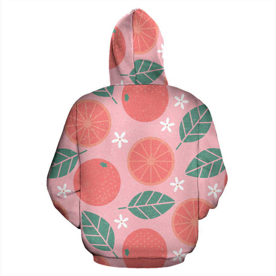 Grapefruit Leaves Flower Pink Background Men Women Pullover Hoodie